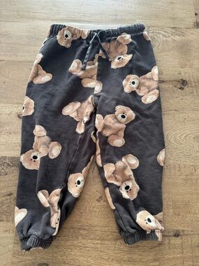 H&M Brown Teddy Bear Print Sweatpants sz 1 1/2-2 years novelty unisex